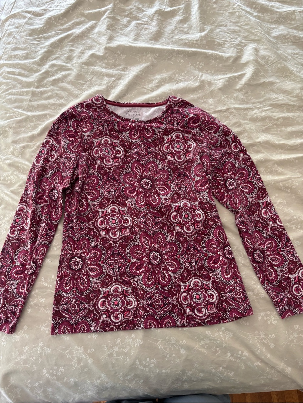 Talbots Burgundy Floral Medallion Long Sleeve Tee